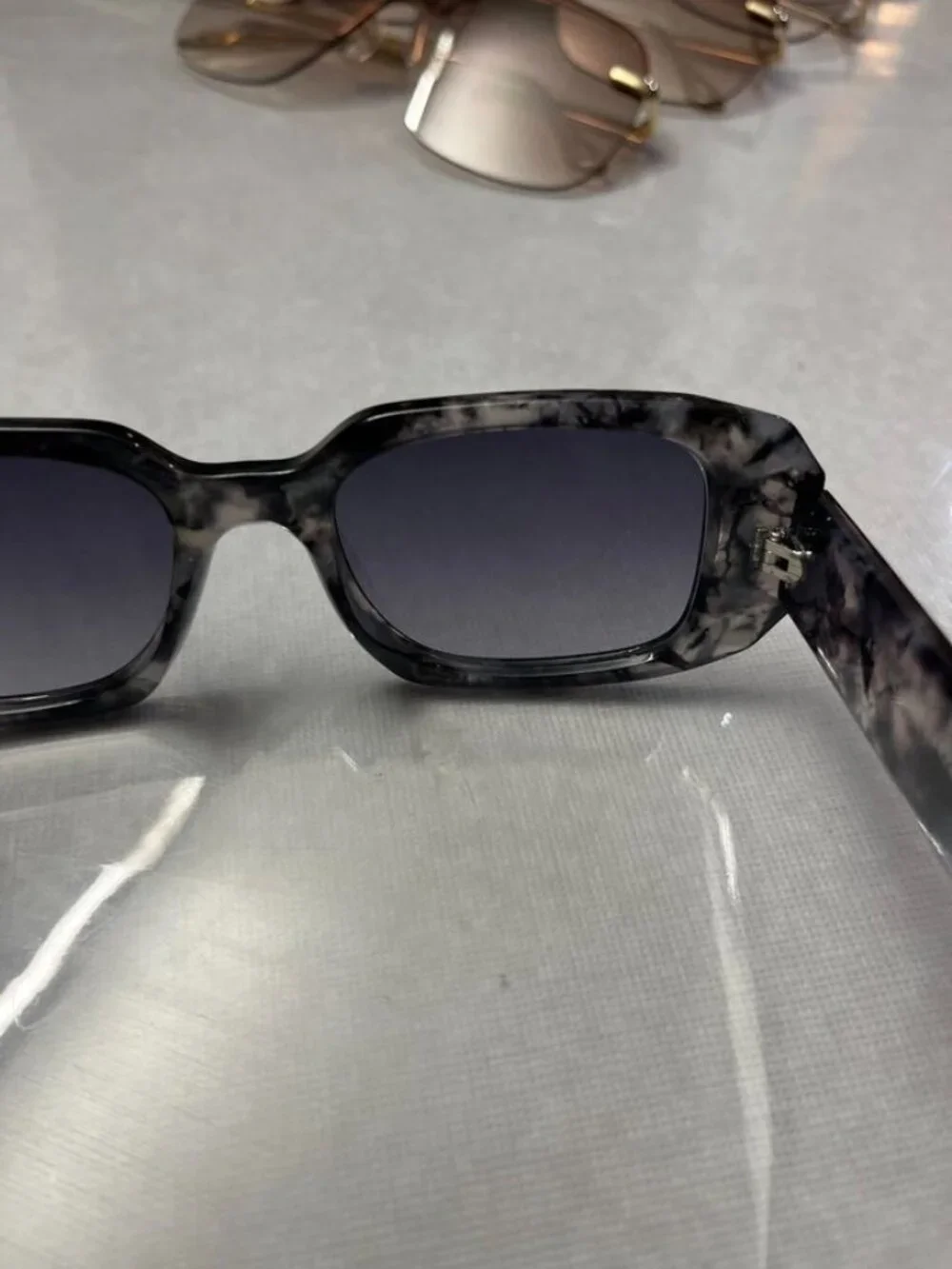 AIRE Ascendant Rectangular Sunglasses Marbled Black Gray Smoke Lens